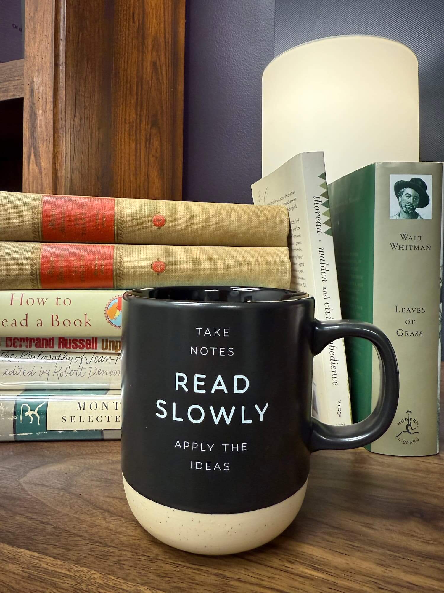 boot in coffee cup reading Coffee Mug: Read Slowly - Take Notes