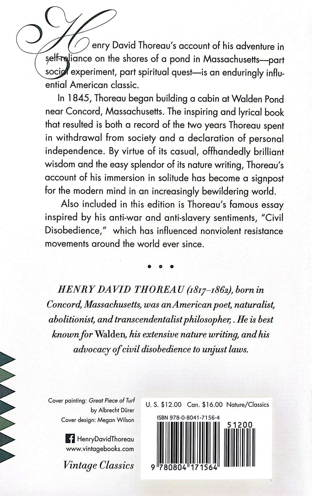 Walden and Civil Disobedience Back Cover by Henry David Thoreau